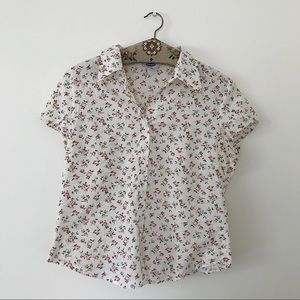 Ditsy Floral Capped-Sleeve Button Down